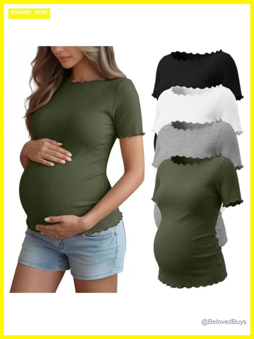 4 Pack Maternity Ribbed T-Shirts Boat Neck Short Sleeve Pregnancy Tops